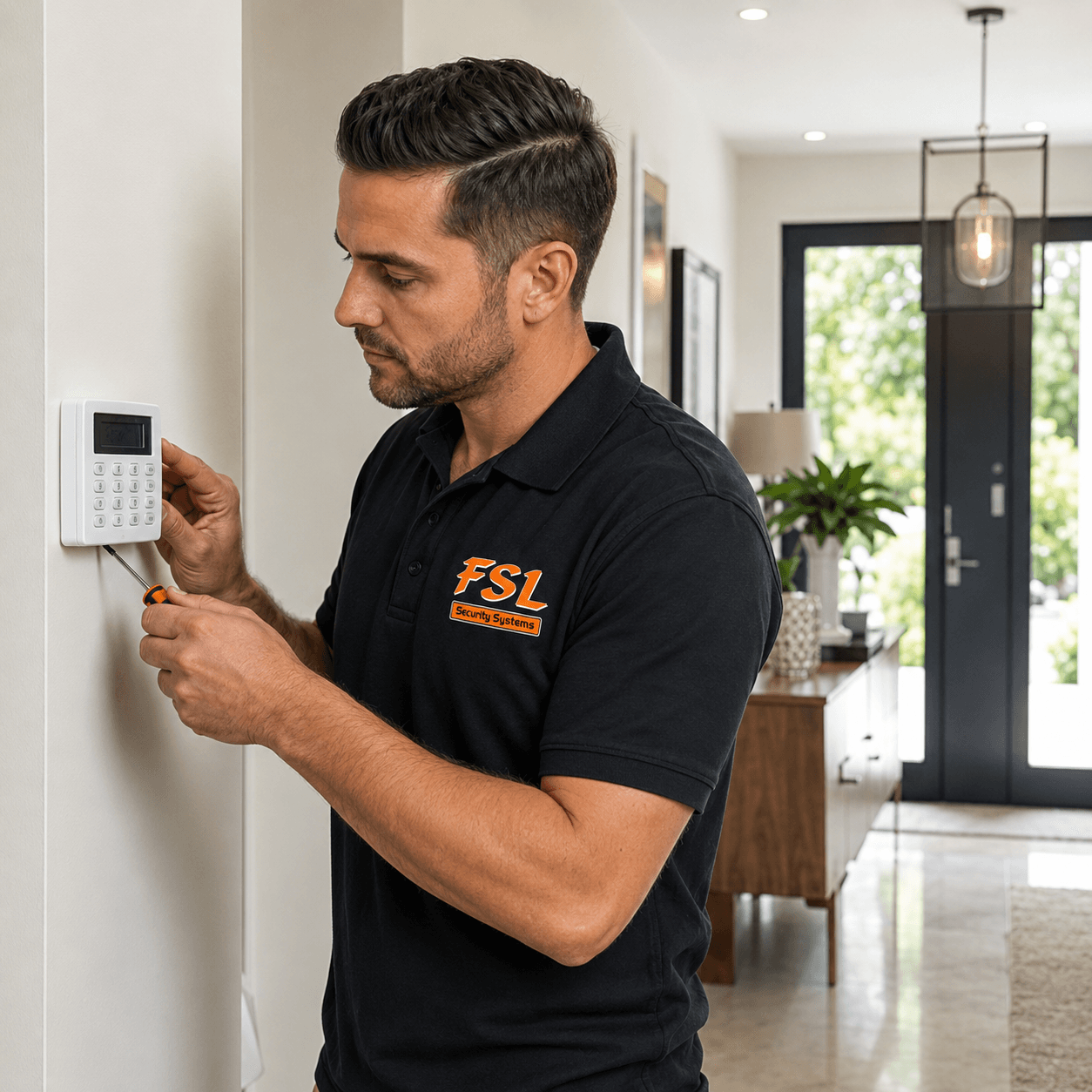 FSL Security Systems technician installing a security system in Co. Clare, Ireland